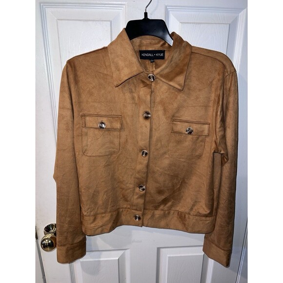 Kendall + Kylie Cropped jacket womens Sz L faux suede button front boho western - Picture 9 of 9